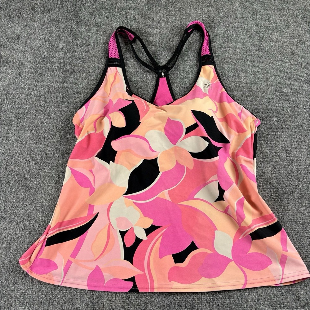 ZeroXposur Tankini Swim Top Women's XL Pink Floral Racerback Athletic Beach